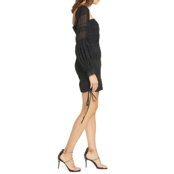 NEW Self-Portrait Shirred Chiffon Dress Black 6 - Picture 10 of 17